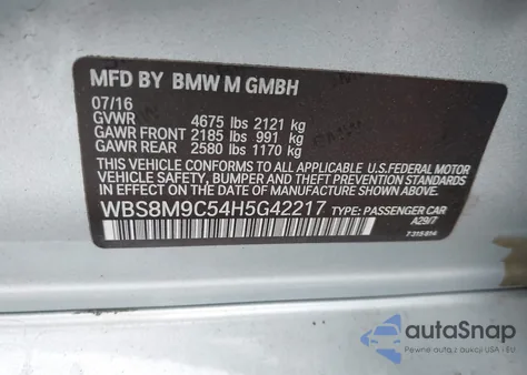 2017 BMW M3 из США, поврежденный, VIN WBS8M9C54H5G42217